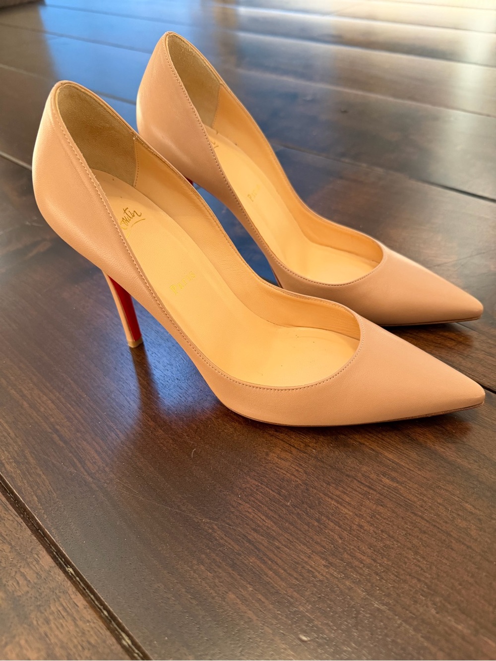 Christian Louboutin Nude Blush Pointed-Toe Stiletto Pumps with Red Soles